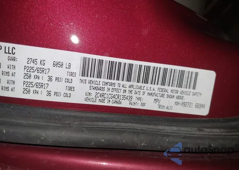 2012 Chrysler Town & Country Touring-L z USA, uszkodzony, nr VIN 2C4RC1CG4CR135439